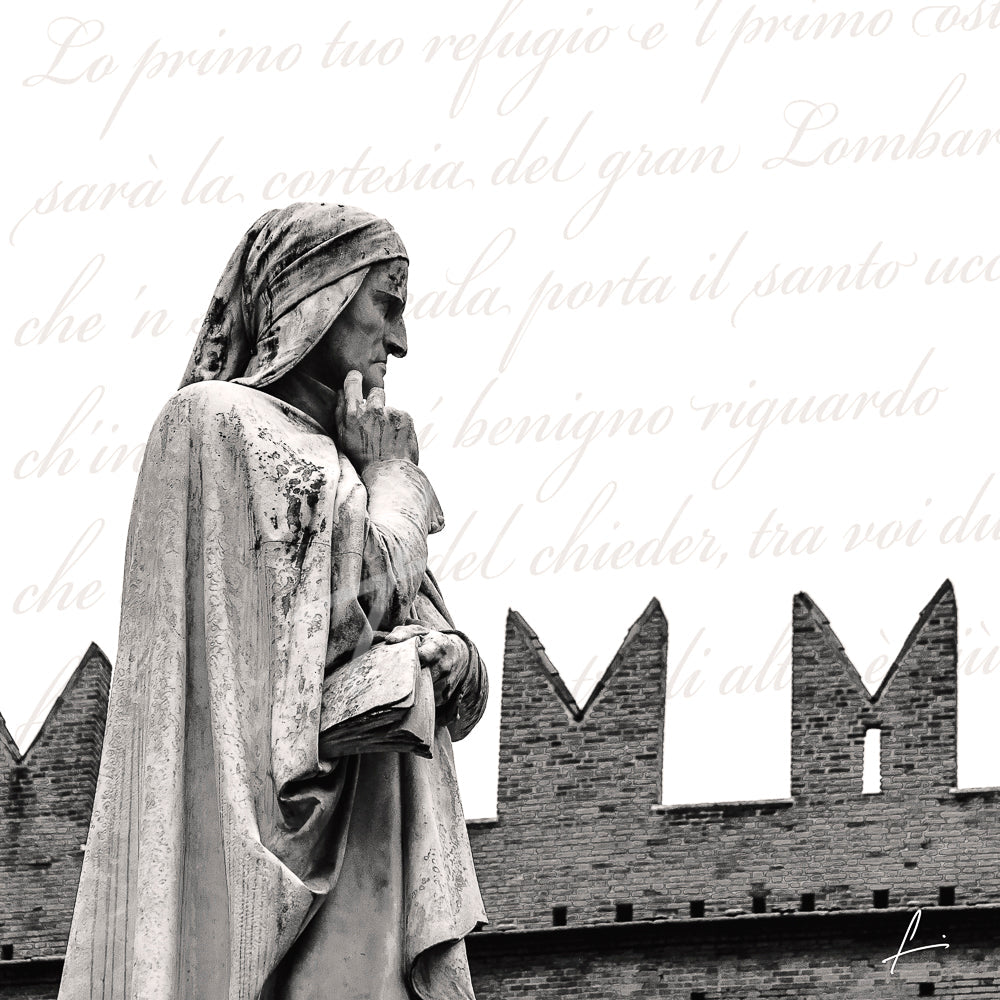 Dante Alighieri B/W Verona statue detail TW-00022 CANVAS Leonardo Ferri Photography Shop